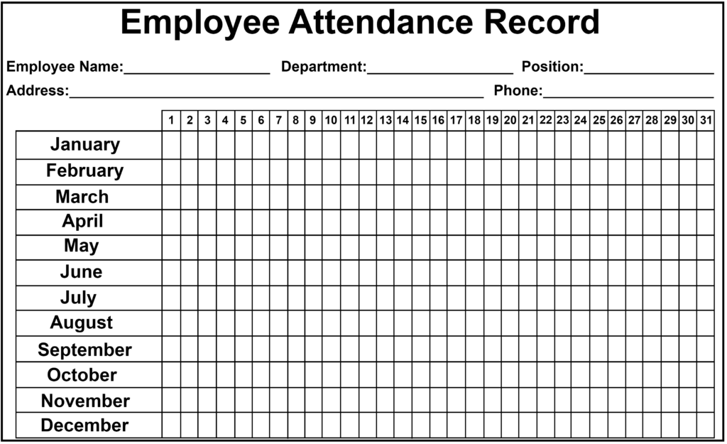 2020 Printable Employee Attendance Calendar Template Example Calendar 