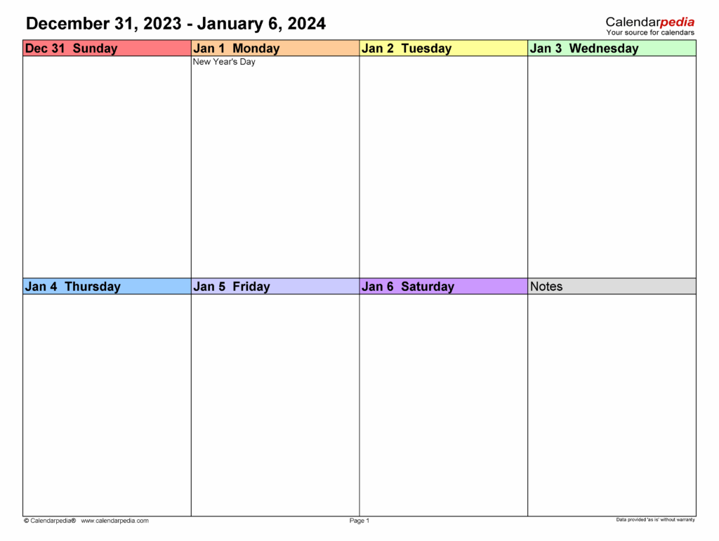 2024 Weekly Calendar Printable Free Pdf Form Printable Calendar List 2024