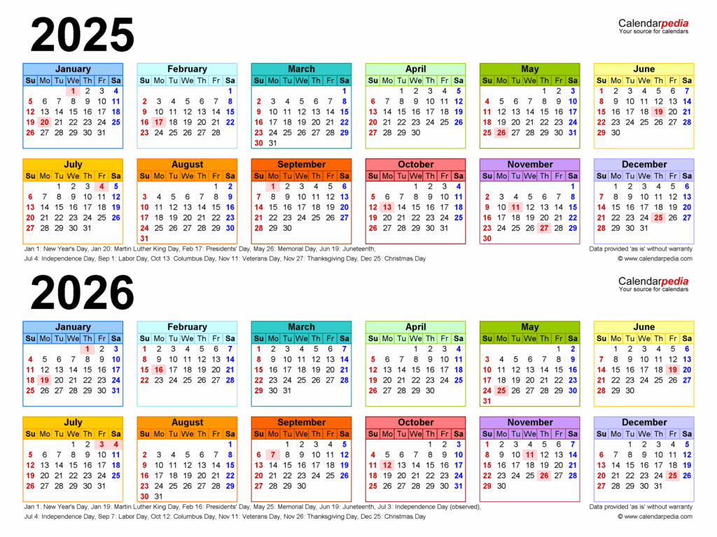 2025 And 2026 Calendar With Holidays Printable Free Printable 