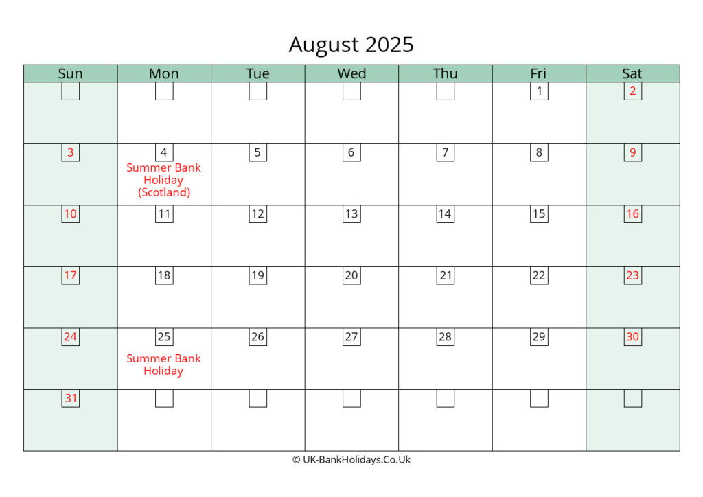 2025 August Calendar With Holidays Printable Kalie Marilin
