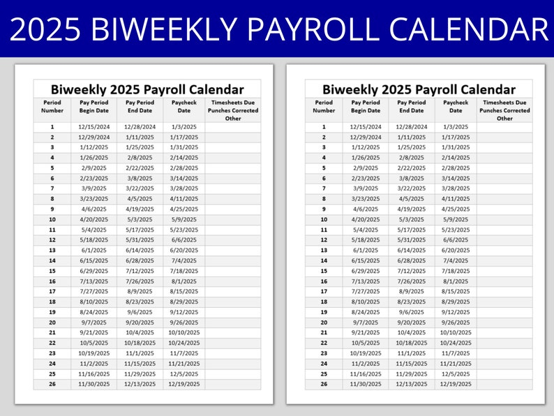 2025 Biweekly Payroll Calendar