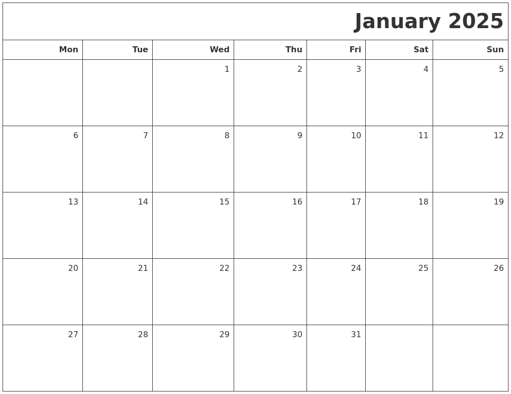 2025 Blank Calendar January 2025 Printable Heidi M Renick