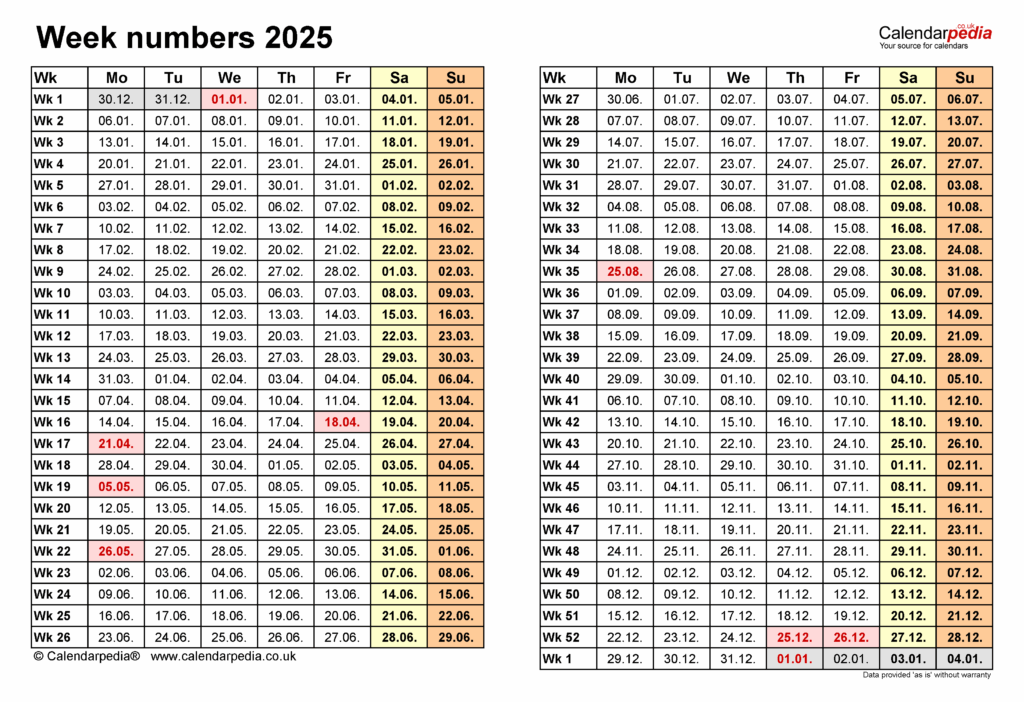2025 Calendar With Week Numbers Excel Printable Free 2025 Simonne A 