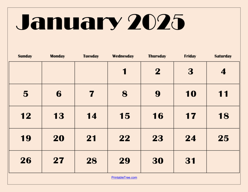 2025 January Printable Calendar Printable Calendar 2025