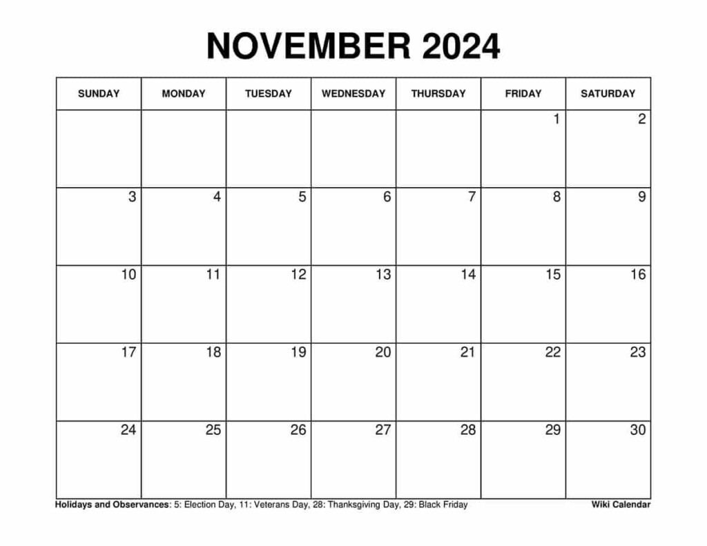 2025 November Calendar With Holidays Printable Calendar Malik Sadie