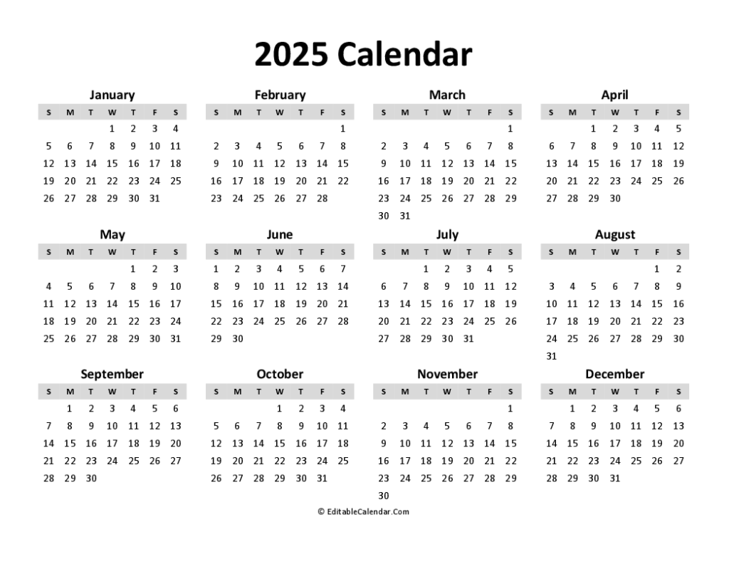 2025 Pdf Calendar Printable Free Omar Maxi
