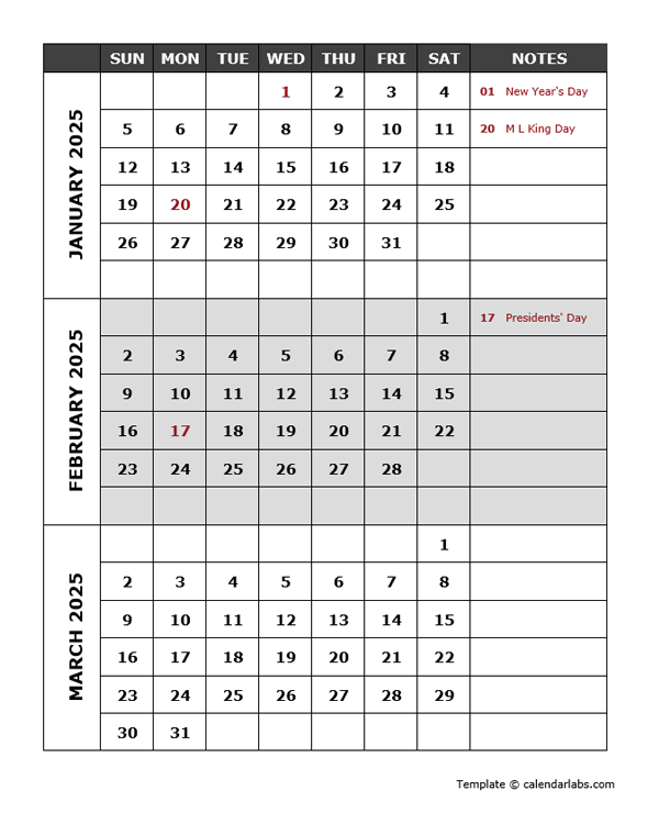 2025 Printable Quarterly Calendar Riku Demolen