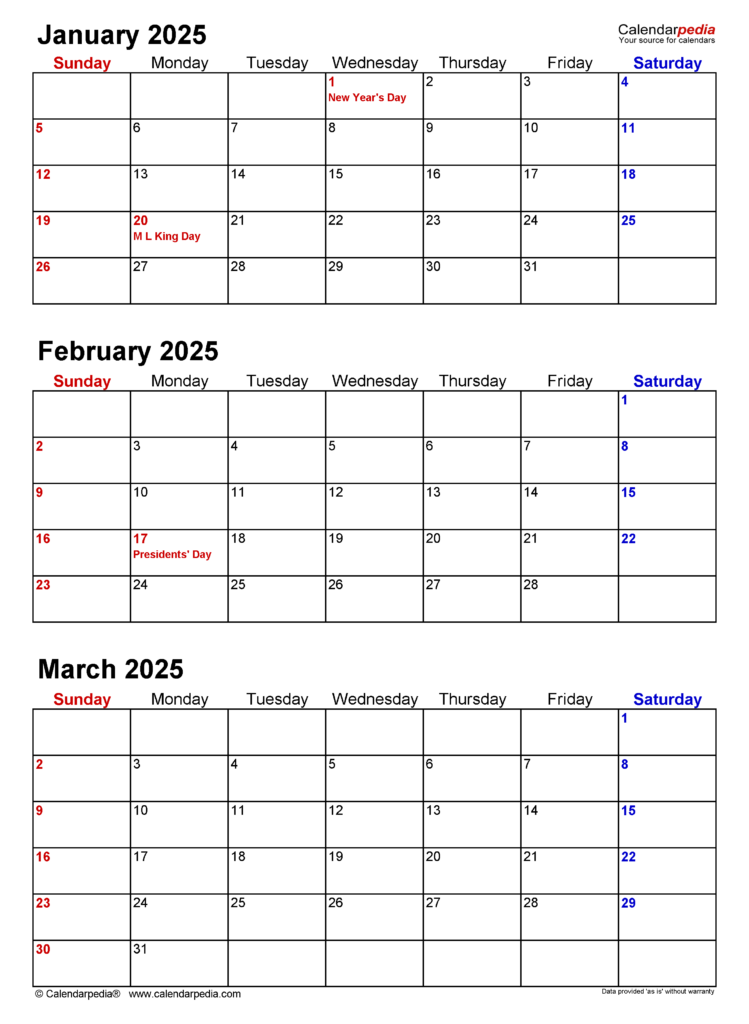 2025 Quarterly Calendar Printable Calendars 2025