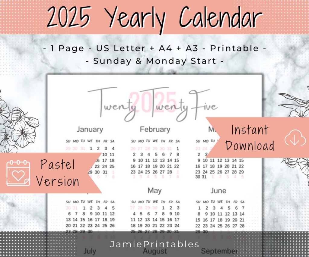 2025 Vertical Calendar Printable Minimalist Yearly Calendar Template 
