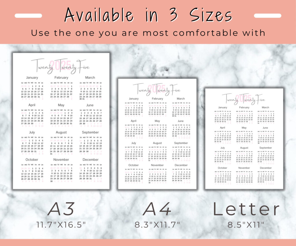2025 Vertical Calendar Printable Minimalist Yearly Calendar Template 