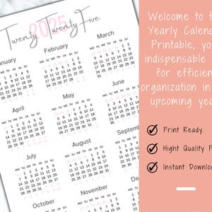 2025 Vertical Calendar Printable Minimalist Yearly Calendar Template 