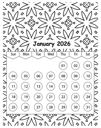 2026 Pattern Coloring Calendar Printable Free Printable Templates