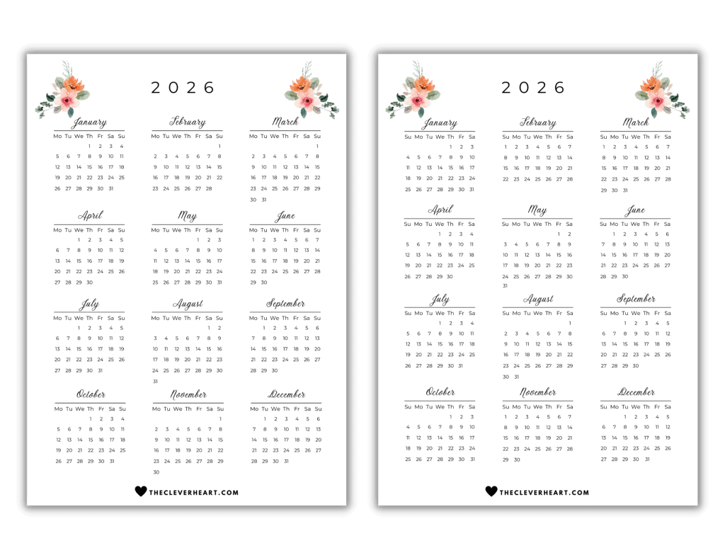 2026 Yearly Calendar Printable Cute Free Printable Calendars The 