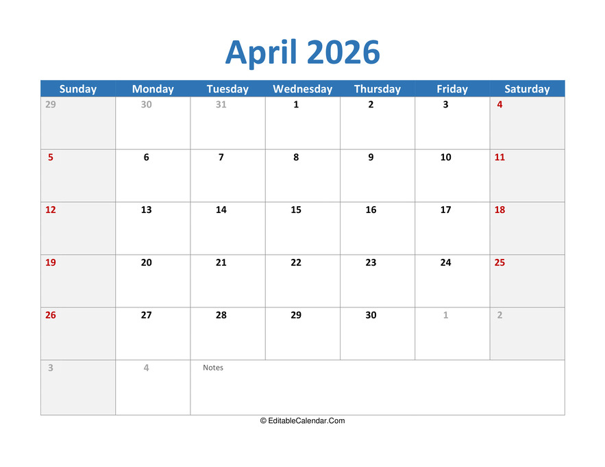 April 2026 Printable Calendar With Holidays