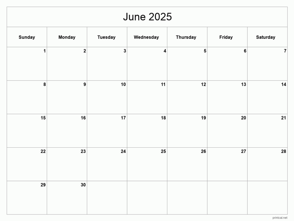 Blank June 2025 Calendar Printable Free Conclusive Consequent Certain 