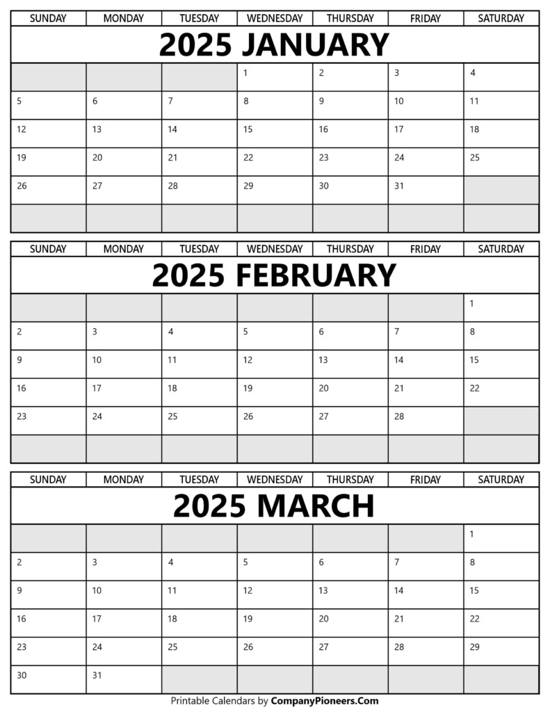 Calendar Jan Feb March April 2025 Printable Assunta C Moris