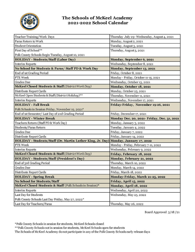 Calendar Polk County Schools Danya Ellette