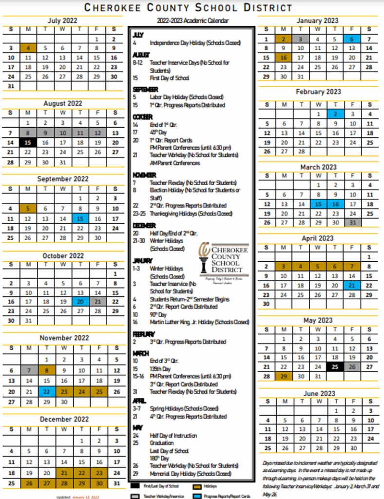 Cherokee County School District Calendar 2025 2026 Christina A Smith