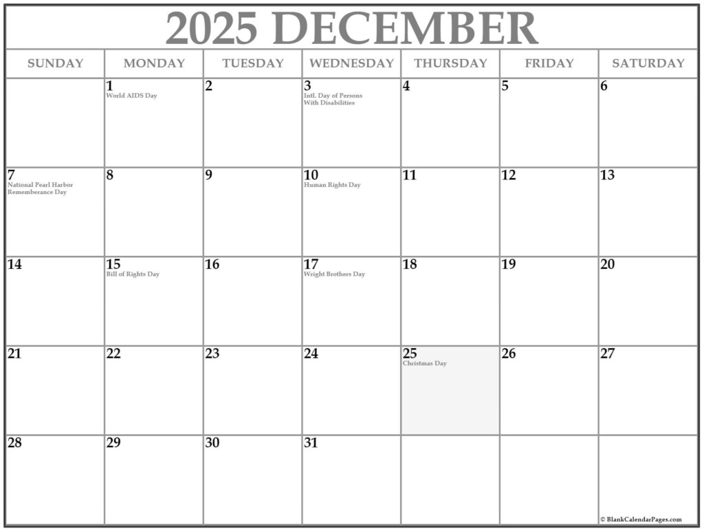 December 2025 Printable Calendar With Holidays 2025 Unbelievable 