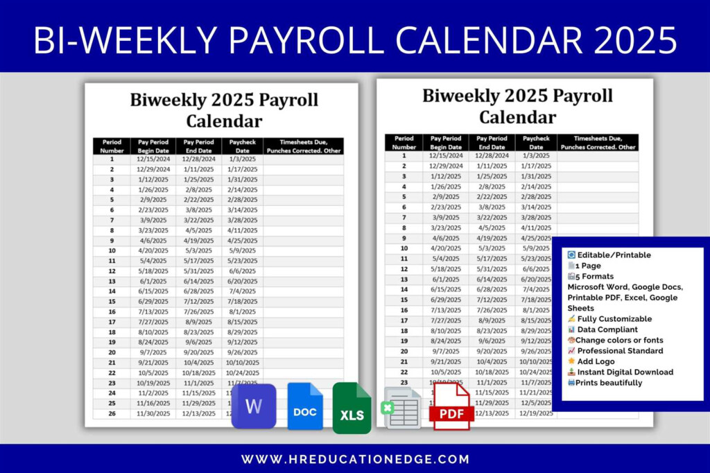 Downloadable Biweekly Payroll Calendar Template For 2025
