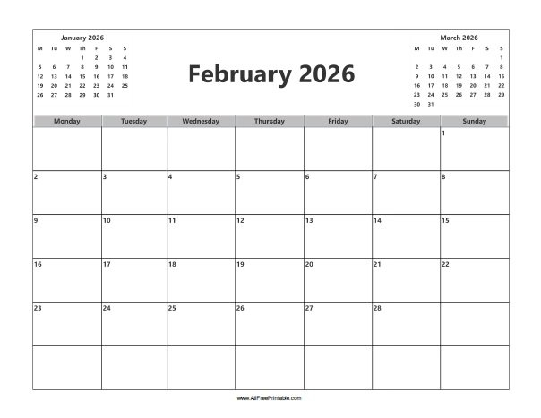 February 2026 Calendar Free Printable