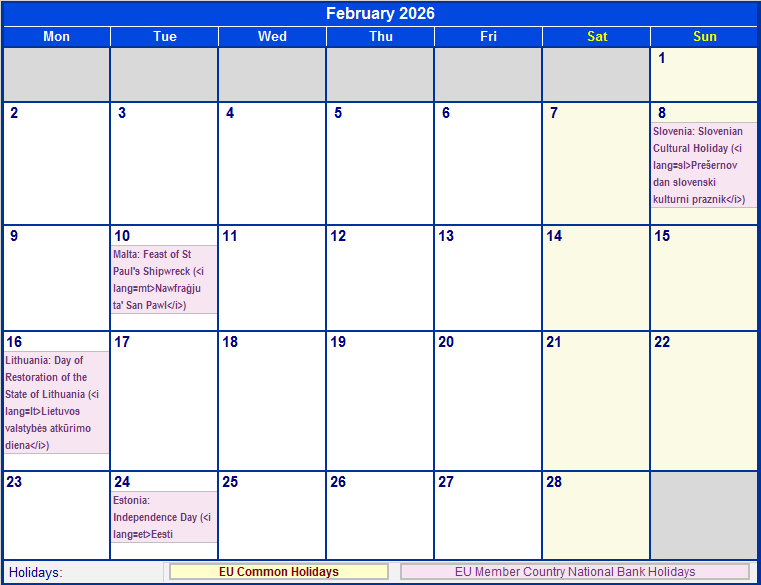 February 2026 EU Calendar With Holidays For Printing image Format 