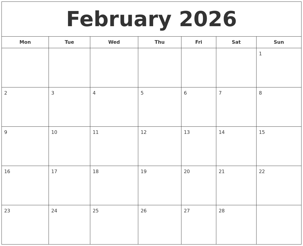February 2026 Printable Calendar