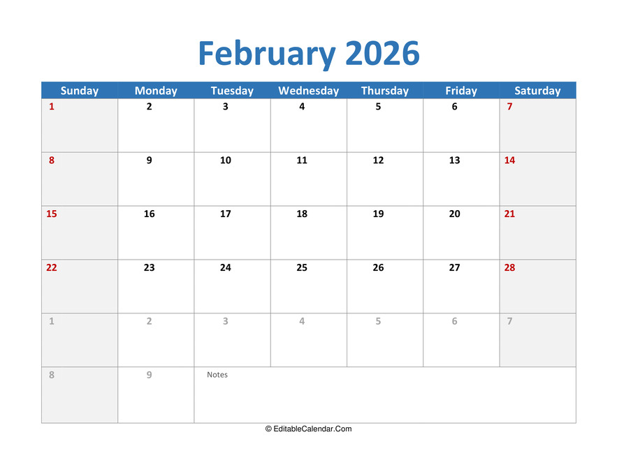February 2026 Printable Calendar With Holidays