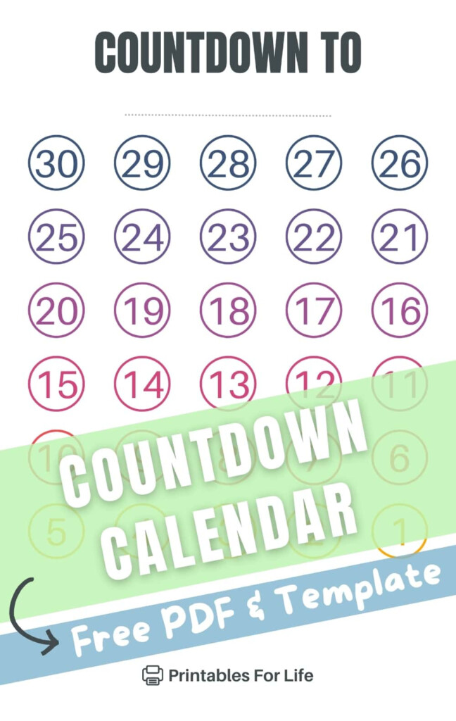 FREE 30 Day Blank Countdown Calendar Printable Template