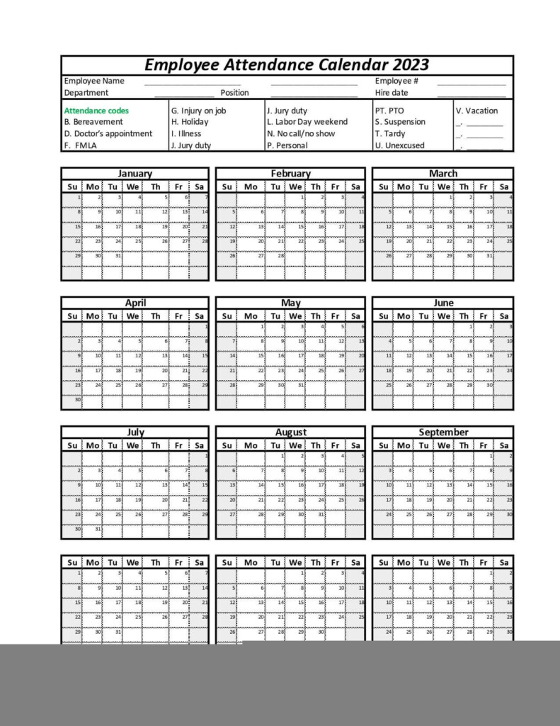 Free Printable 2025 Employee Attendance Calendar Free Download 
