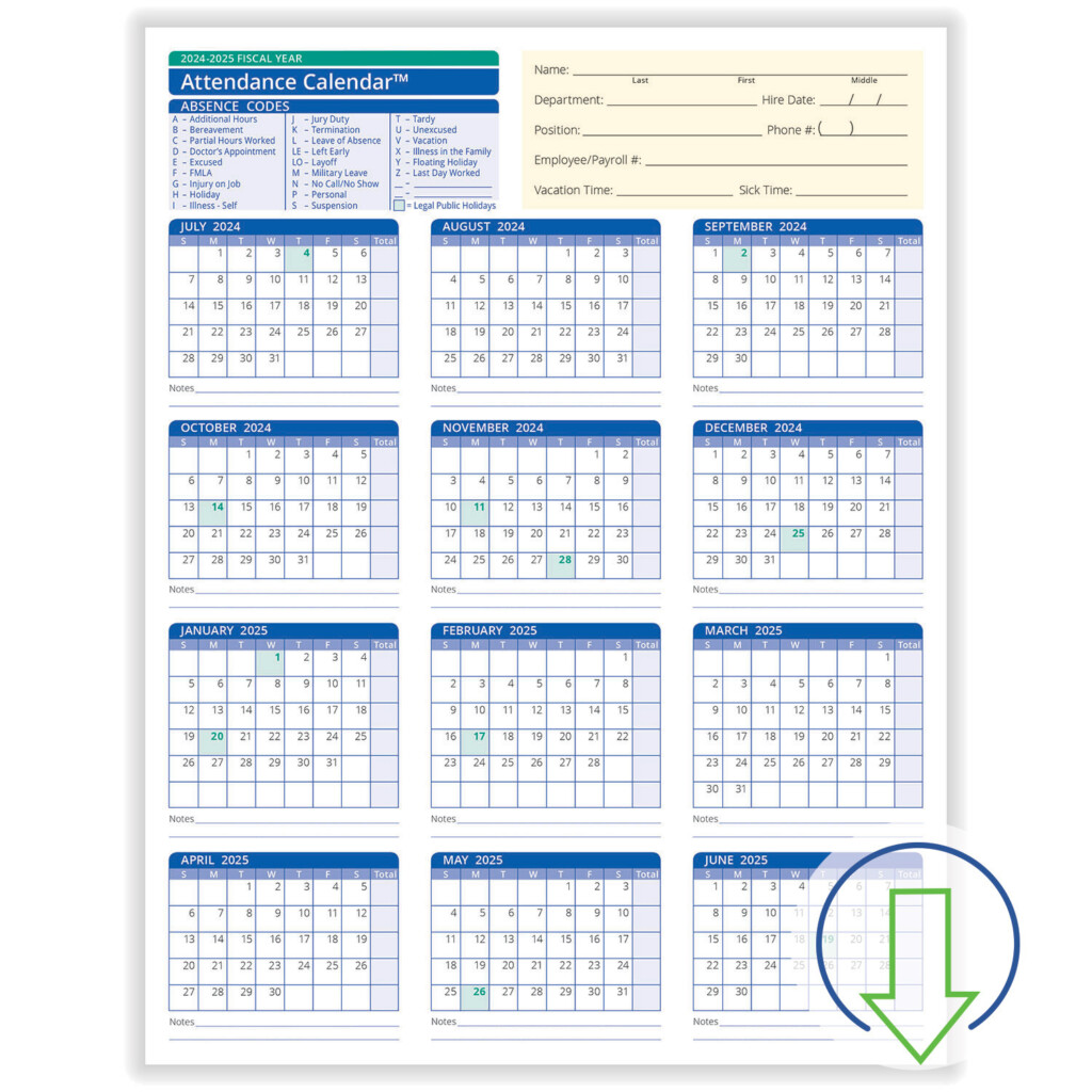 Free Printable 2025 Employee Attendance Calendar Free Download 