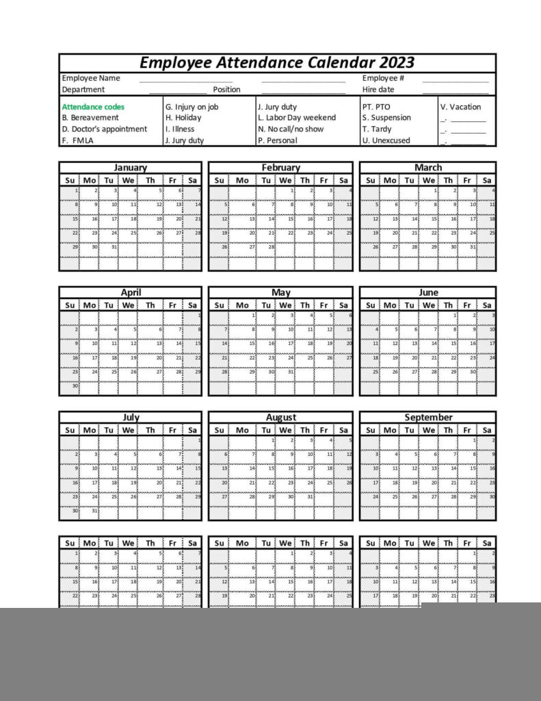Free Printable 2025 Employee Attendance Calendar Free Download 