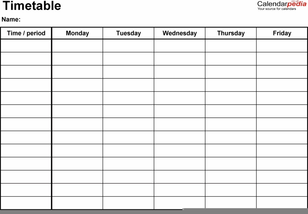 Free Printable 5 Day Calendar Pages