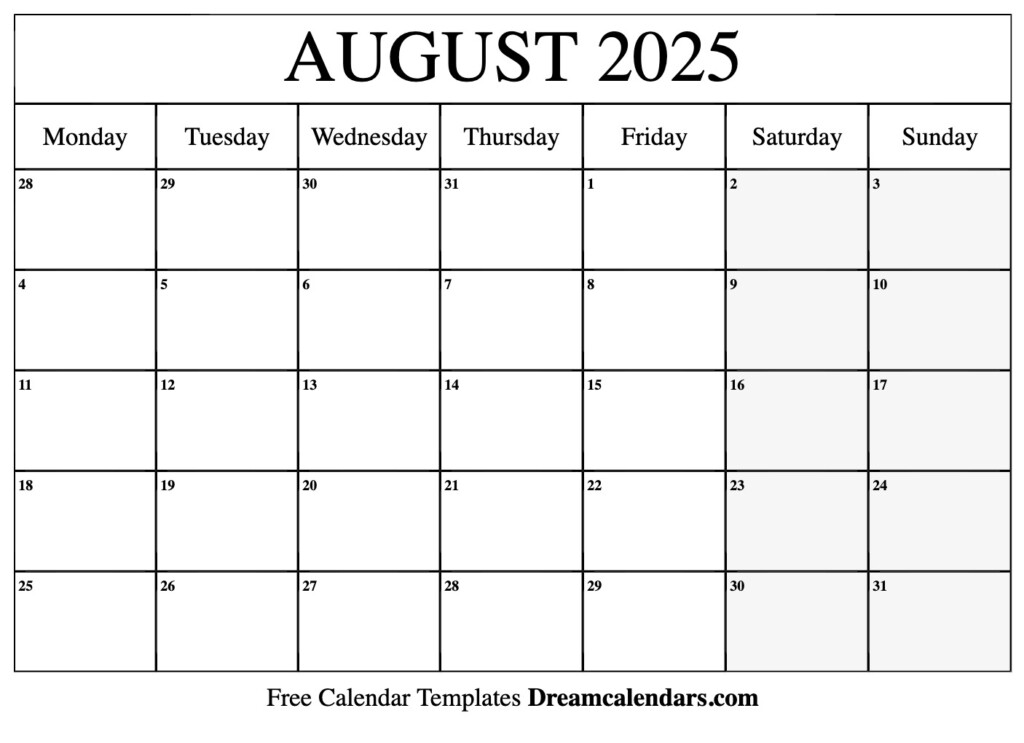 Free Printable August 2025 Calendar With Holidays Deny Morgen