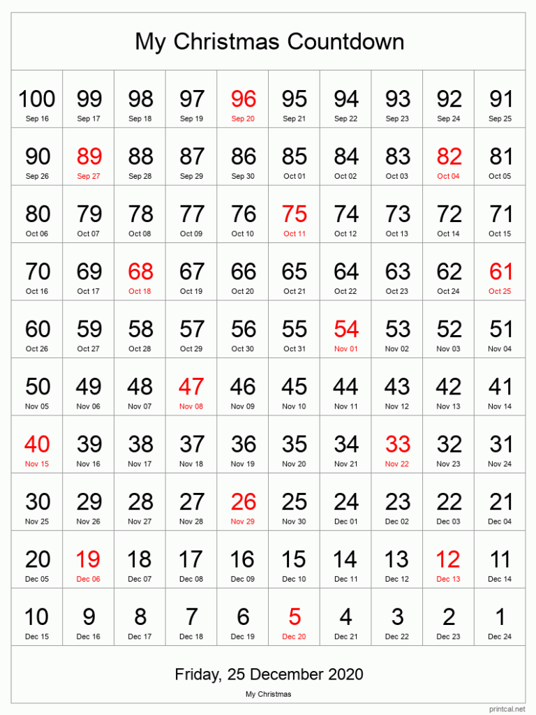 Free Printable Countdown Calendar