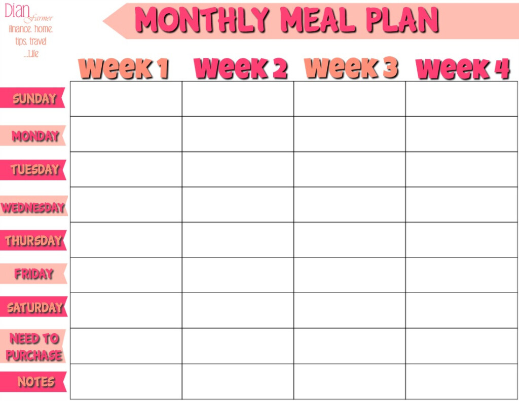 Free Printable Monthly Meal Planning Calendar Jinny Lurline