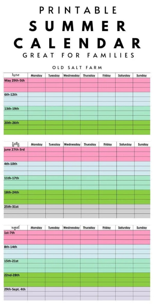 Free Printable Summer Calendar Printable Calendars AT A GLANCE