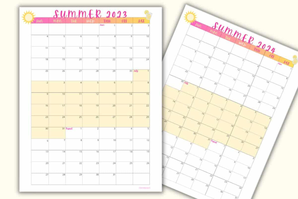 Free Summer Calendar Printable For 2023 And 2024 Love Our Real Life