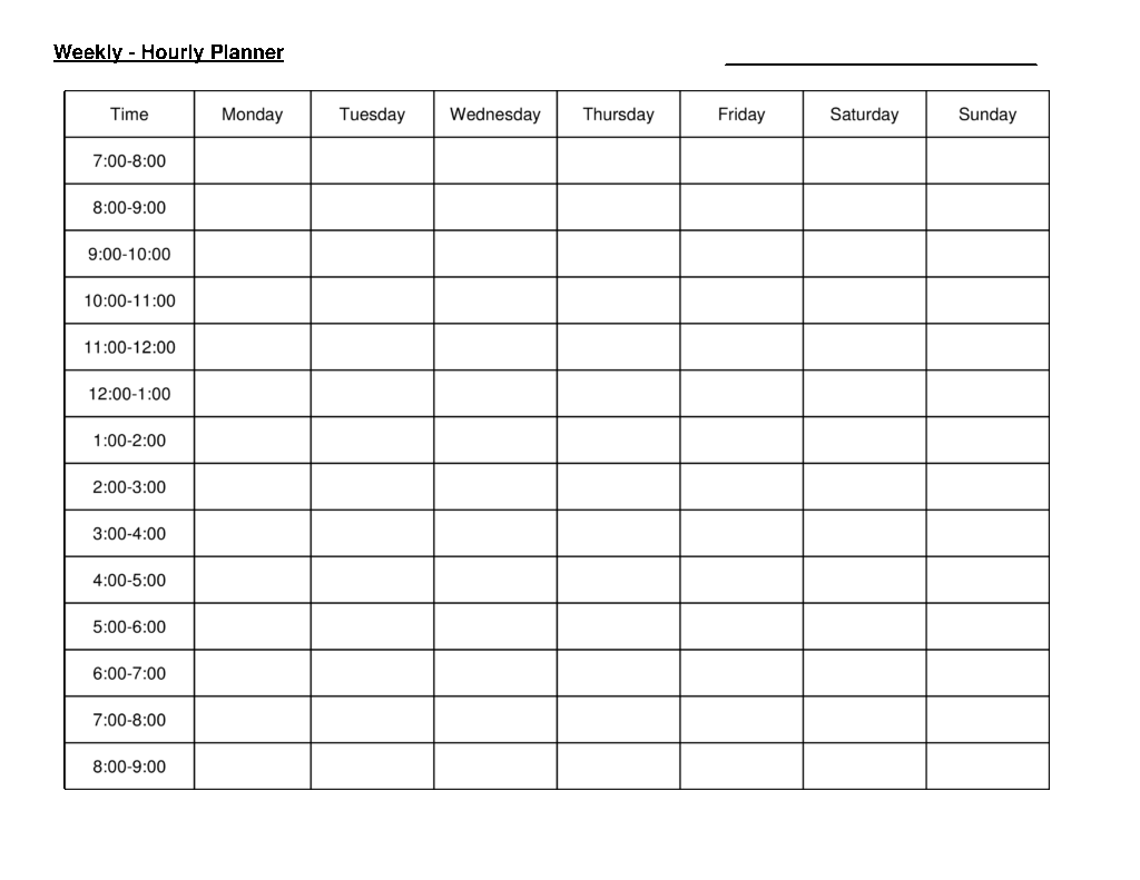 Hourly Weekly Calendar Printable