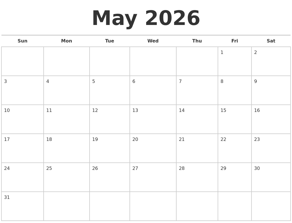 January 2026 Printable Monthly Calendar