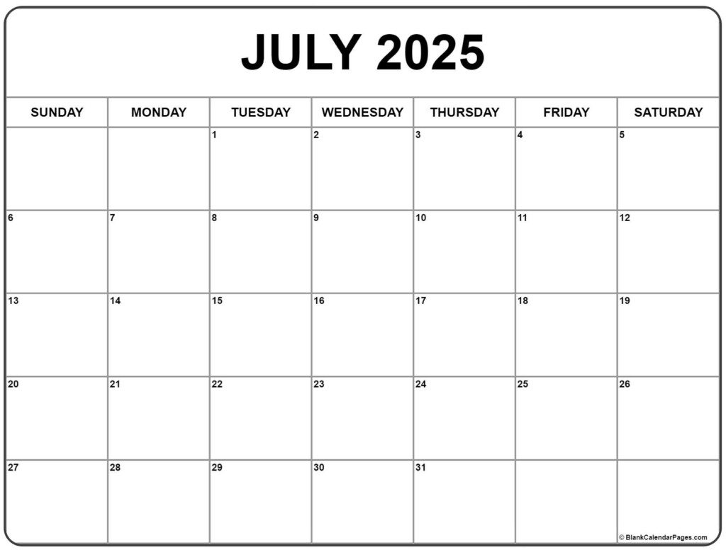 July Calendar Template 2025 Printable Morgan R Brown
