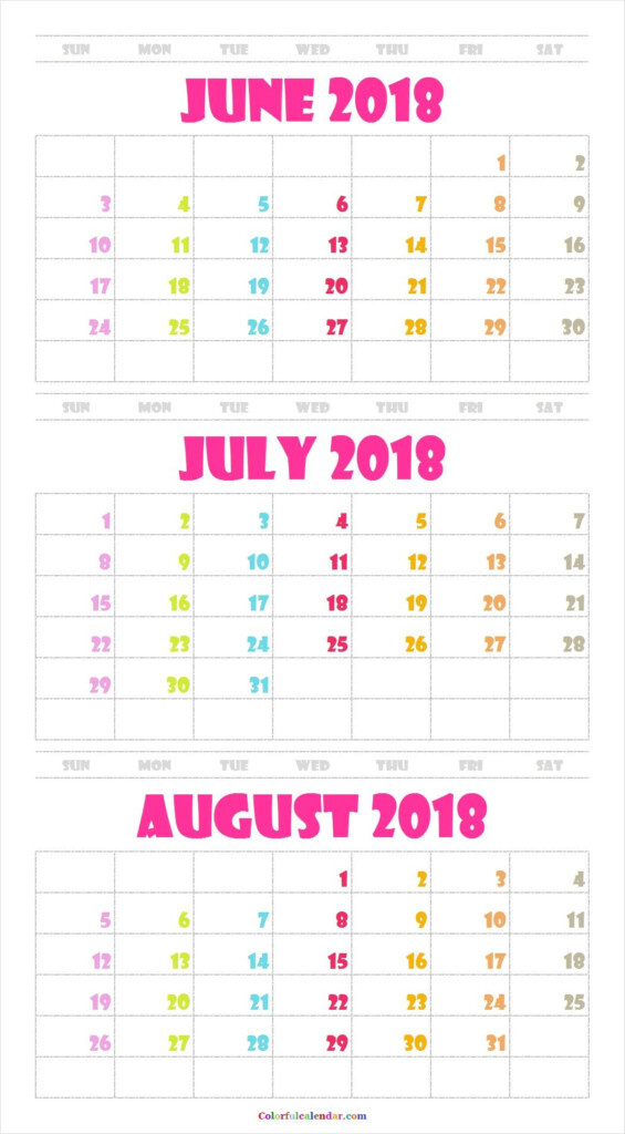 June July August Printable Calendar