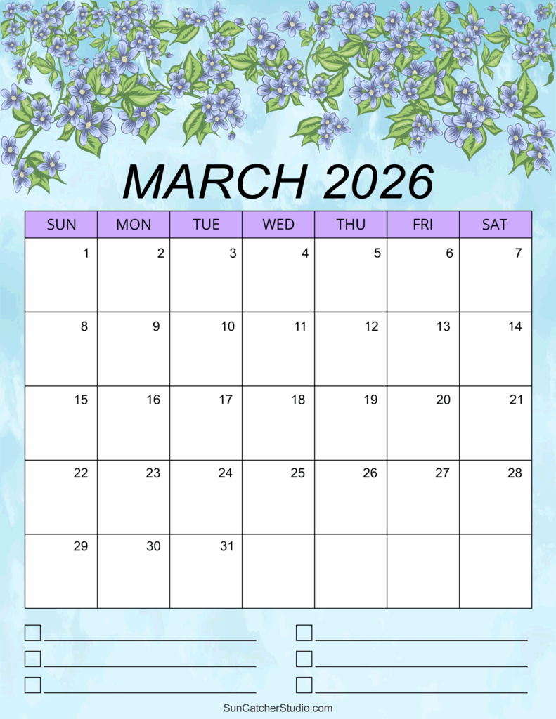 March 2026 Calendar Free Printable DIY Projects Patterns 
