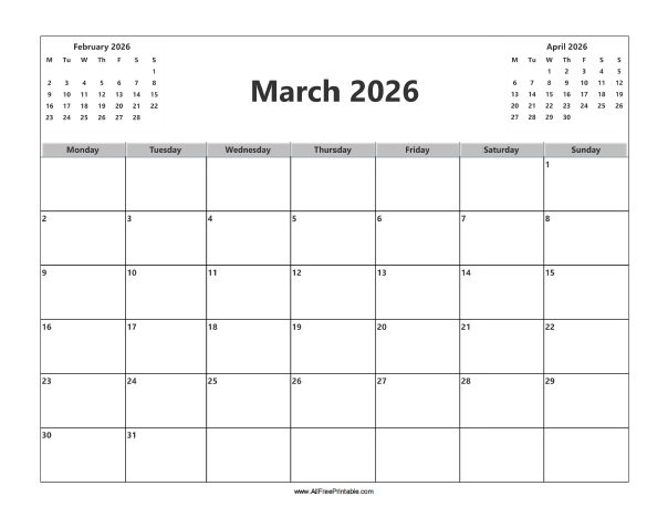 March 2026 Calendar Free Printable