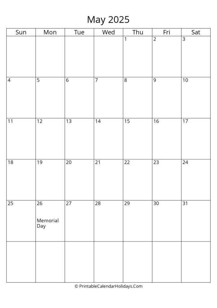 May 2025 Calendars PrintableCalendarHolidays Com