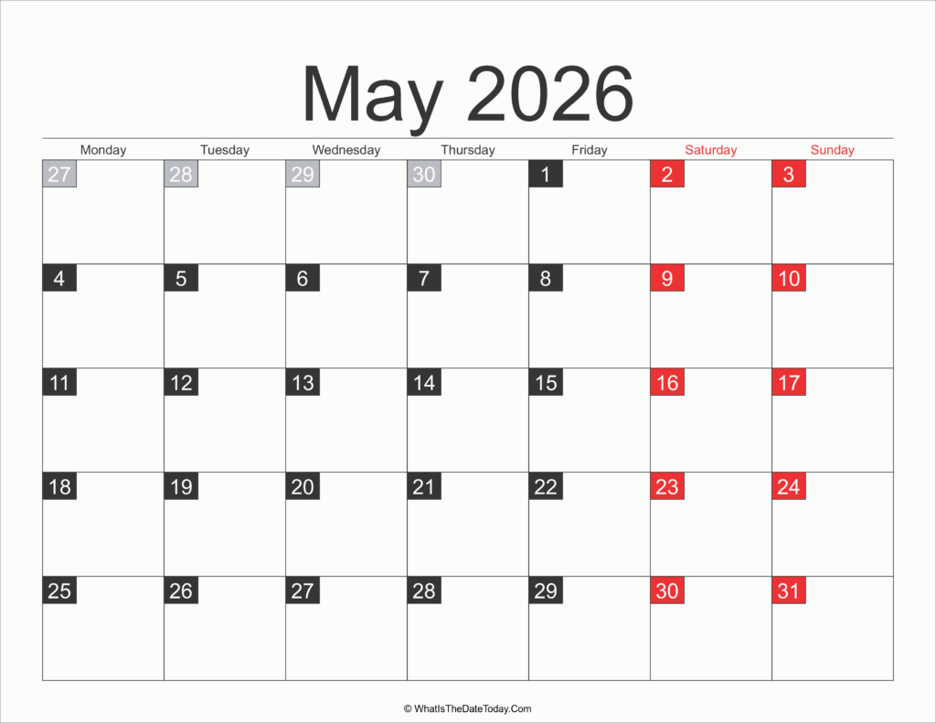 May 2026 Printable Blank Calendar Vrogue co