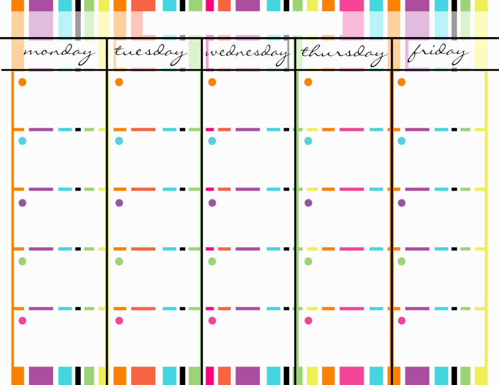 Monday Thru Friday Calendar Printable