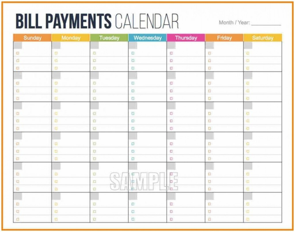 Monthly Bill Calendar Printable Calendar Template Printable