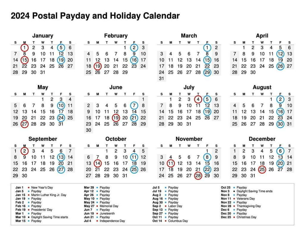 New 2024 Printable Postal Holiday And Payday Calendar Ruralinfo