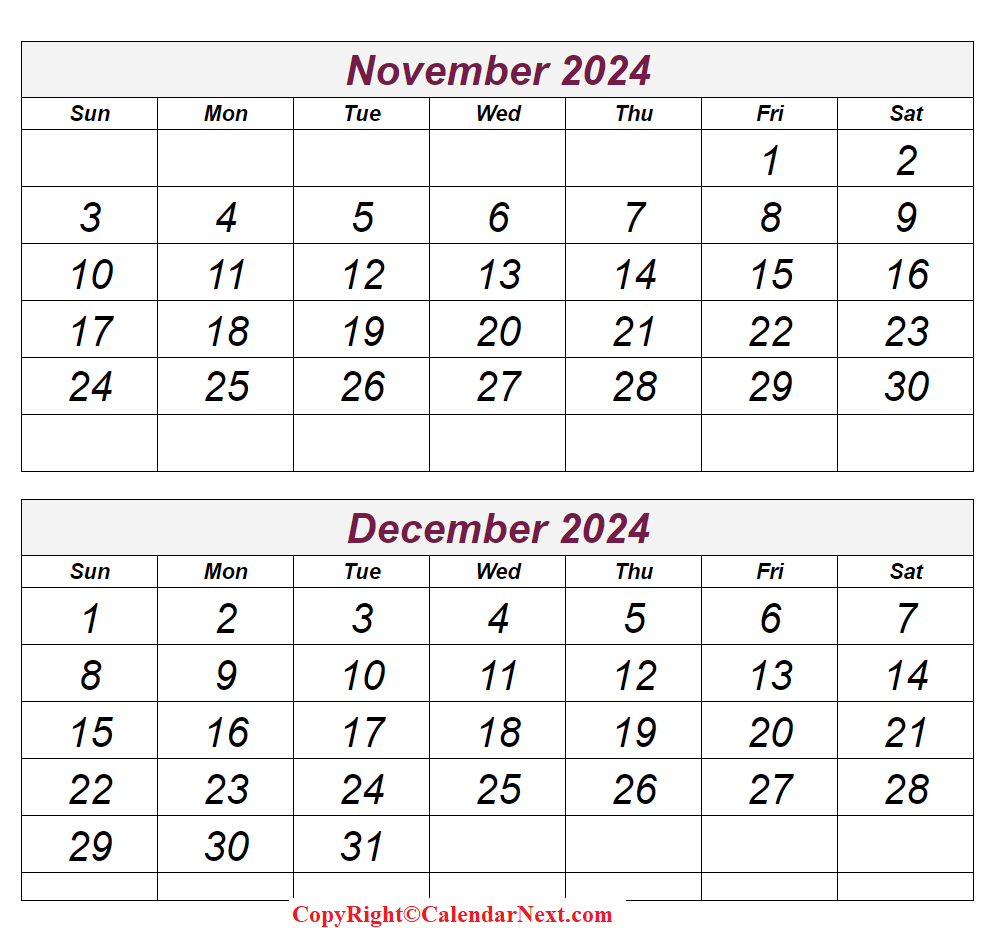 Nov And Dec 2025 Calendar Printable Helen Cheng